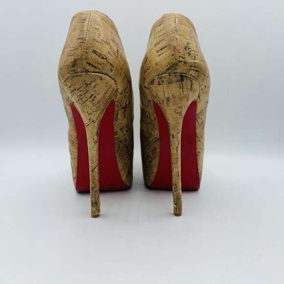 Heels Womens Size 9.5 Cork Pattern Platform Stiletto Slip On Pumps Red Sole - Picture 7 of 11
